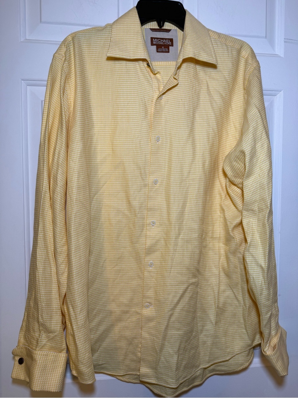 Michael Kors Men’s Yellow Gingham Button Down Shirt Snap Cuff MEDIUM Western Y2K